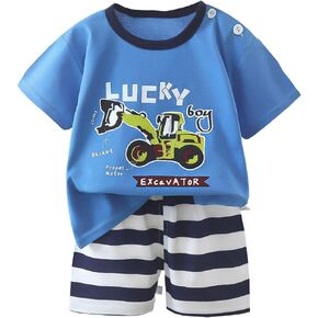 loyboon Baby Boy Clothes for Toddler Boys Summer Short Sleeve T shirt+Shorts Outfits-Dinosaur Top Short Pants Clothes Set