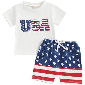 My First USA Toddler Baby Boy Girl 4th of July Outfit T-Shirt Top Shorts Infant Newborn Fourth Summer Clothes