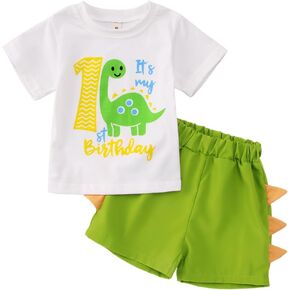 CM C&M WODRO Baby Boy My 1st/2nd/3rd Birthday Dinosaur Outfit Short Sleeve T Shirt Shorts 2pcs Summer Clothes Set