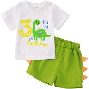 CM C&M WODRO Baby Boy My 1st/2nd/3rd Birthday Dinosaur Outfit Short Sleeve T Shirt Shorts 2pcs Summer Clothes Set