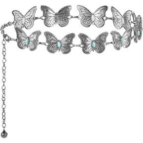 Amaxiu Butterfly Metal Waist Chain Belt, Women Western Belt Adjustable Link Belt Turquoise Waist Belt for Dress Jeans