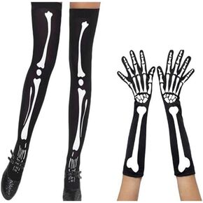 EXCEART 2 Pair Halloween Long Gloves Halloween Skeleton Stocking Skeleton Gloves Long Halloween Skeleton Sock Punk Stockings Women Black Socks Carnival Costumes Miss Over The Knee Set