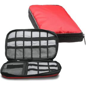 Travigo Gadget Wallet 600D Nylon Mesh Pockets Double Zipper Charging Cable SD Card Power Adapter Organizer Pouch Portable Travel Space Saver Bag,TA11 (red)