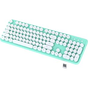 JAMfit Typewriter Keyboard Wireless 2.4GHz and Bluetooth Dual Mode Working Keyboard with Clean Brush, 104-Key Retro Round Keycaps for Multi-Device(White-Dark Green)