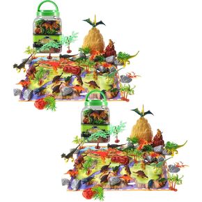PowerTRC Jurassic Dinosaur Figures Playset with Trees, Rocks, Playmat & Container, Create a Realistic Prehistoric Dino Park, Dinosaur Toys for Kids 3-5, Gift for Boys and Girls 3 4 5 6 7