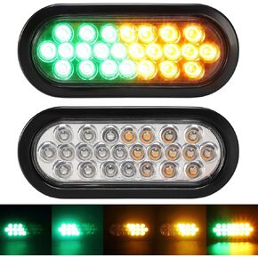 Partsam 2 Pcs 6.5 Inch Oval Amber/Green Strobe Lights 24LED Recessed with With Quad Flash Patterns for Truck Towing Trailer Lights Lamps, Rubber Grommets and 3-prong Wire Pigtails Included, 10V-30V