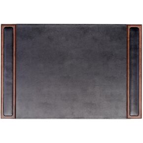 DACASSO Wood & Leather Desk Pad with Side Rails - Luxury Leather Desk Blotter for Writing - Padded Executive Desk Surface Protector - (Walnut & Black, 34" x 20")