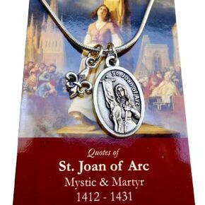 Saint Joan of Arc Necklace, 18" Stainless Steel Snake Chain, Fluer de Lis Charm, Patron Saint of France, Confirmation Gift