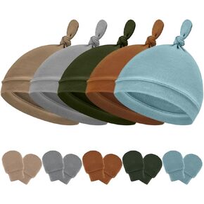 Cuffbow 10 Pcs Unisex Newborn Baby Hat and Mittens Set 5 Pcs Newborn Baby Hats 5 Pairs Newborn Mittens for Baby Boys Girls 0-6 Months in Kuwait