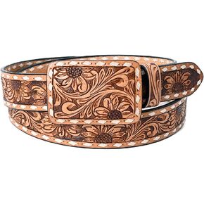 American Darling Beautifully Hand Tooled Tan Genuine American Leather Belt Men and Women Western Belt with Removable Buckle