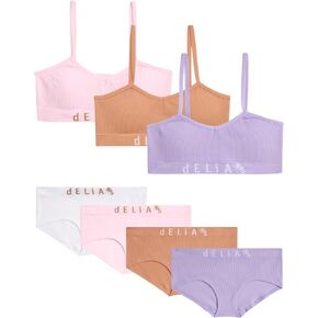 dELiA*s Girls' Training Bra Underwear Set - 7 Piece Seamless Stretch Ribbed Training Bralette and Hipster Panties (7-16)