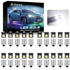 Alopee 20 حزمة 1895 لمبة LED بيضاء 6500K 1815 لمبة DC 12V 755 لمبة LED بديلة BA9S Led لمبة لBA9 53 57 64111 756 1893 1895 أضواء داش داخلية للسيارة خريطة ضوء قبة ضوء باب ضوء صندوق السيارة