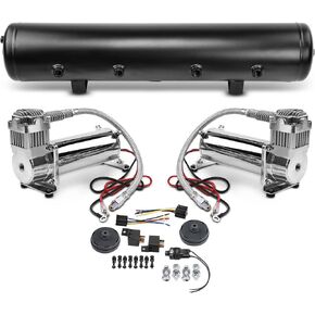 A-Premium 10Pcs Air Suspension Compressor Kit Compatible with 5 Gallon 9 Port Air Tank, 180psi Off Pressure Switch, Replace# AI-AM-COM580, AIAMCOM580