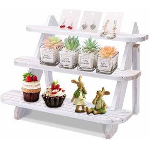 حامل عرض خشبي من Jewack، حامل عرض حلقي وحلقة من 3 طبقات، حوامل كب كيك للمزرعة، رفوف عرض للحرف اليدوية، حامل عرض طاولة للبائعين، عرض منظم لعروض الطاولة (أبيض) in Kuwait