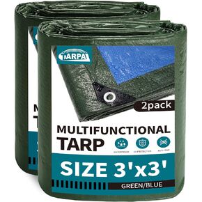 TARPAL 3x3 Small Tarp Waterproof 6mil (2 Pack) Green tarps Multipurpose Protective Cover All Purpose Poly Tarps Cover for Firewood Outdoor Furniture etc