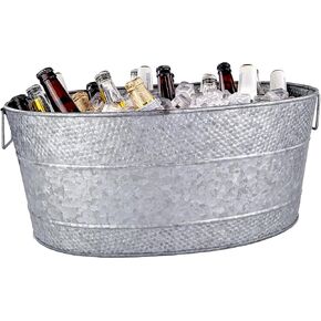 BREKX Aspen Ash Grey Galvanized Metal Beverage Tub for Parties w/Galvanized Tray, 25-Quart