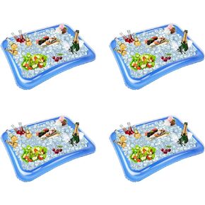 4-Pack Inflatable Ice Serving Bar Coolers for Parties, Salad BBQ Picnic Ice Food Drinks Buffet Server Tray for Indoor Outdoor Party