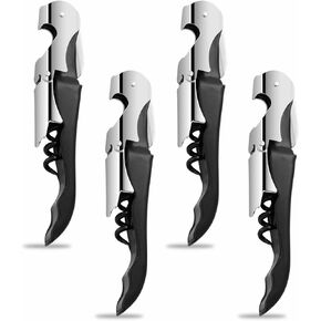 Flezoo 4PCS Wine Key Corkscrew - Stainless Steel Wine Opener with Foil Cutter, Double Hinged Cork Screw Wine Bottle opener, Professional Bar Accessories Wine Key for Servers, Bartenders