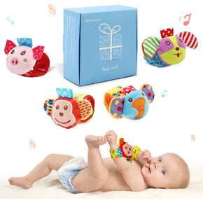 BLOOBLOOMAX Sock rattles for Babies 0-24 Months Baby Animal Foot Finder Educational Toys