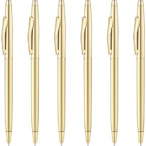 Unibene 6 Pack Slim Gold Ballpoint Pens Black Ink 1 mm - Black ink, Nice Gift for Business Office Students Teachers Wedding Christmas
