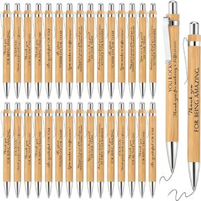 100 Pcs Inspirational Bamboo Pen Thank You Wood Bamboo Pen Employee Appreciation Motivational Quote Ballpoint Pen for Women Men Office Teacher Volunteer Coworker School Supplies Black Ink, 10 Styles
