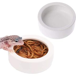 Tfwadmx 2 Pack Reptile Food Bowl, Mini Ceramic Water Feeder Bowl, Reptile Worm Feeding Dish for Lizard Turtle Bearded Dragon Anoles Crested Gecko Hermit Crab Leopard Gecko Chameleon Corn Snake