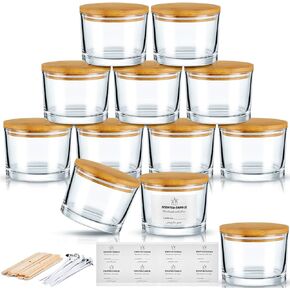 FoldTier 12 Pack 16 oz Thick Glass Candle Jars with Bamboo Lids and Candle Wick Kit Clear Empty Candle Jars Candle Containers Candle Vessels for Making Candles Spice Powder Containers, Dishwasher Safe in Kuwait