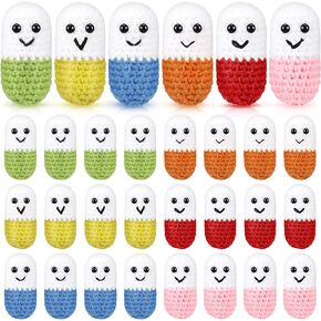 Wenqik 24 Pcs 2024 Nurse Week Appreciation Gifts Handmade Crochet Pill with Smiling Face Keepsake Cute Pill Pocket Hug Gifts Bulk for Nurse Nursing Party Supplies for Nursing Student Graduation Favors