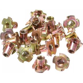 uxcell M6x10mm T-Nuts 4 Pronged Tee Nut Carbon Steel Threaded Inserts for Wood 48pcs
