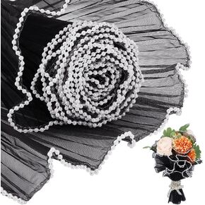 BENECREAT 157x6 Inch Black Flower Wrapping Paper, Pearl Edge Bouquet Floral Packaging Mesh Paper Wrinkled Wavy Net Yarn for Weddding Decor, Mother's Day Flower Gift Packing