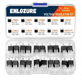 ENLOZURE 10 قيم 60 قطعة مجموعة متنوعة لمنظم الجهد الكهربي TO-220 حزمة تيار عالي إيجابي 12 فولت منظم ترانزستور - L7805 L7806 L7808 L7809 L7810 L7812 L7815 L7818 L7824 LM317T in Kuwait