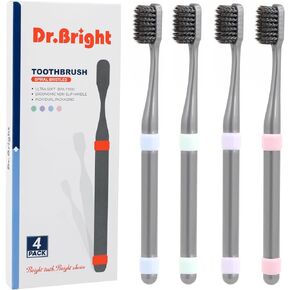 DR.BRIGHT Extra Soft Manual Toothbrush with Spiral Bristles, Deep Clean, Ultra Soft Toothbrushes for Adults, Tooth Brush, Toothbrush for Sensitive Teeth, Individual Packaging, 4 Pack