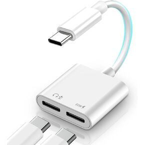 meenova USB C Splitter 1 in 2 Out, Dual USB C Headphone and 60W Charger Adapter, Type C Audio Adapter with Fast Charging Dongle Compatible with iPhone 15, Samsung Galaxy S23/S22/S21 Ultra iPad, Pixel
