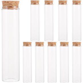 10pcs Empty Refillable Clear Borosilicate Glass Test Tubes, 4.7" Long Vial Jars Reagent Bottle with Cork Stoppers Leakproof Container Holder for Liquid Powder Container
