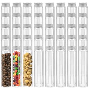Plastic Test Tube,40 Pack Clear Plastic Test Tubes Candy Tube Transparent Test Tubes with Cap Flat Bottomed Plastic Tubes for Candy Containers Storage Tube,3.7 OZ (Black Cap)