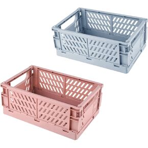 JANKOW Drawer Organizers, Plastic Foldable Baskets, Collapsible Stacking Storage Bins, Plastic Crates for Storage, and Organizing with Crate Bin, Office, (2 Packs)