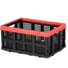 Magna Cart Tote 22" x 16" x 11" Lightweight Collapsible and Stackable Plastic Storage Crate for Home Offices and Garages, Black & Red in Kuwait