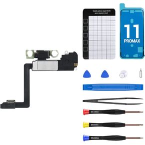 for iPhone 11 Pro Max Ear Speaker Replacement Repair New Front Earpiece Module with Ambient Light Sensor Part Flex Cable Connector Fix Tools Kit Proximity Sensor for 11promax A2161 A2220 A2218