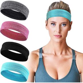 ASM SPORTS, Sweat Bands Headbands for Women, Workout Headbands for Women, Moisture Wicking for Womens Sports Headband, All Hair Style and Head Size, Cool Feel, Quickly Dry (4PCS)