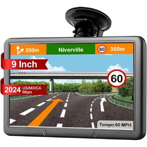 GPS Navigation for Car Truck Navigator - Navigation System 9 Inch Touchscreen, 2024 US/CA/MX Offline Maps Lifetime Free Update, Voice Guidance, Speed Cam Warning, Vehicle RV GPS para carros Trucker