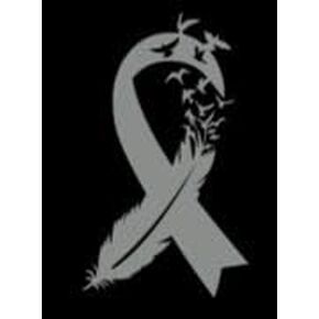 Bird Feather Brain Cancer Ribbon Vinyl Decal | Gray | Made in USA by Foxtail Decals | for Car Windows, Tablets, Laptops, Water Bottles, etc. | 2.7 x 4.5 inch