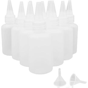 10pcs Clear Plastic Small Squeeze Bottles, 60ml/2oz Empty Squirt Bottle with Twist top Caps and 2pcs Mini Funnels for Sauce, Essential Oils, Liquids, Glue, Crafts