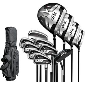 PGM Men's Complete Golf Club Sets - 12 Pieces - 3 Wood (#1,3,5), 1 Hybrid (#4H), 6 Irons(#5,6,7,8,9,PW), 1 Sand Wedge (52°), 1 Putter - with Golf Stand Bag - Titanium Club Head, Graptlite Shaft