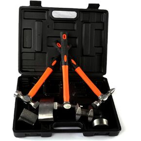 Rivet Hammer, Claw Hammer, Sheet Metal Hammer, Auto Body Repair Tools Hammer Cart 7 Piece Set, Body Repair Tool Kit with Carrying Case, Carbon Steel Cart and Hammer Dent Body Fender Tool Kit.