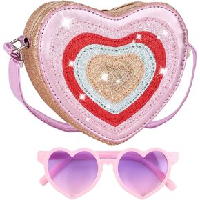 PRLINJSK Toddler Purse Gift, Little Girls Purse for Kids, Cute Crossbody Bag with Heart Sunglasses