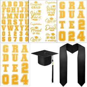 Jetec 6 Pcs Unisex Adult Graduation Stole Cap Set with a to Z Letter 0 to 9 Number Pattern Patches for 2025 Graduation