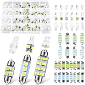 Aorolbi 42 Pcs car led lights interior, Extra Bright White Top Light Map Tail Light Cab Bulb Kits, DE3175 T10 31mm 41mm 194 LED Bulbs for Trucks Width Lamp, White