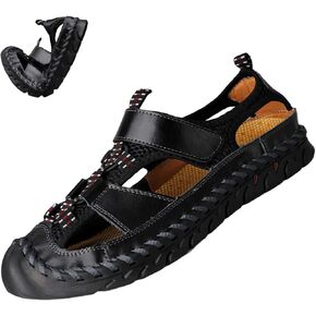 Men's Summer Closed Toe Hiking Sandals,Comfy Breathe Leather Splicing Mesh Non-Slip Softsole Outdoor Travel Beach Shoes