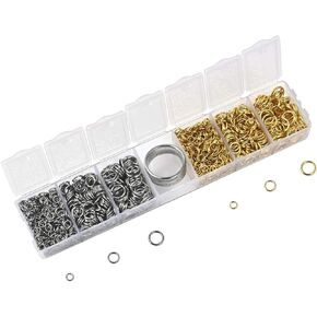 LANBEIDE 2061Pcs Closed Jump Rings Stainless Steel Connectors with Ring Opener Jewelry Finding 4mm 6mm 8mm Box Set Split Rings (Gold, Silver)