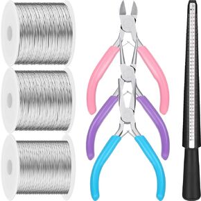 3 Rolls 18/20/22 Gauge Craft Wire for Jewelry Making Aluminum Wire with Ring Sizer Pliers for Jewelry Making(Gold)